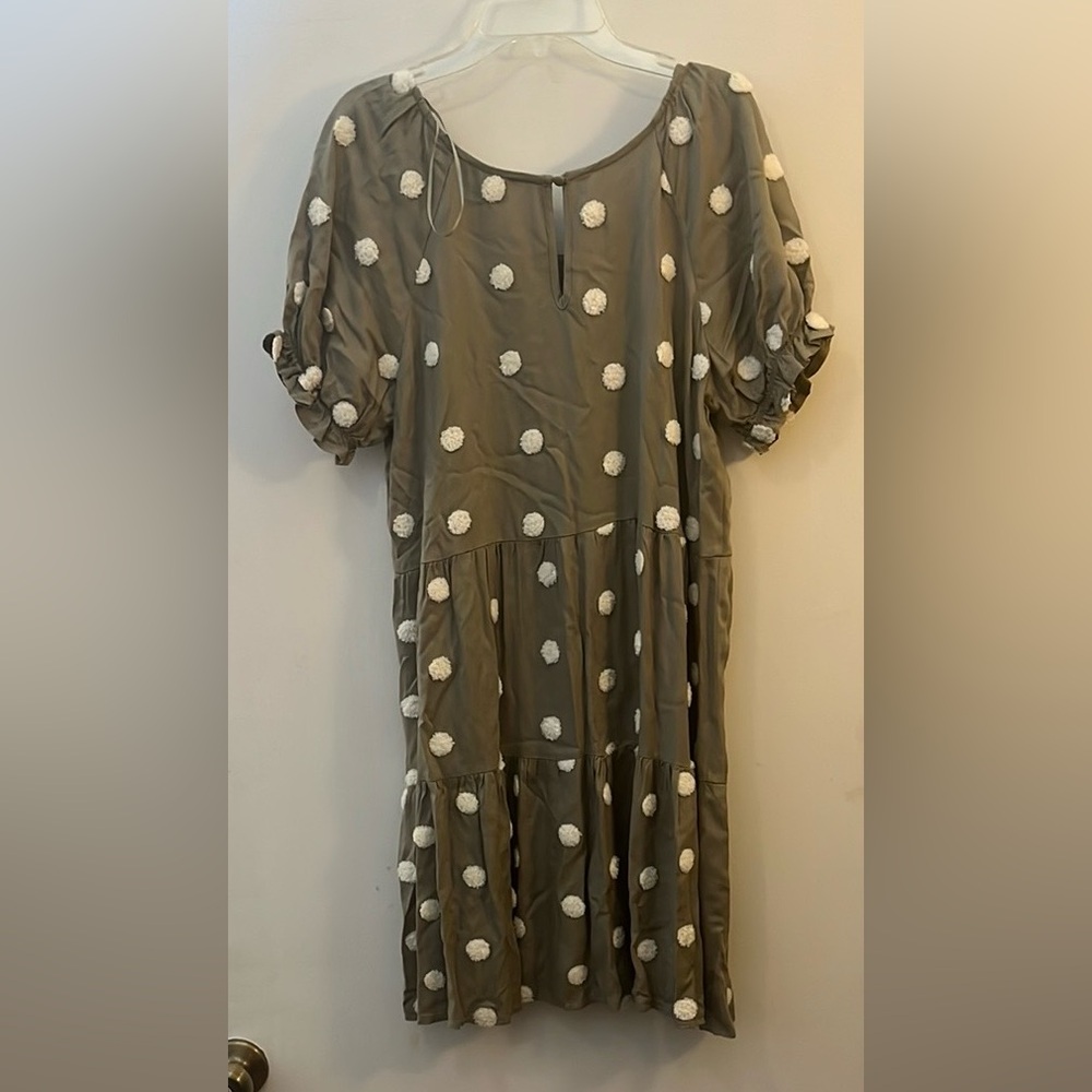 Olive Green Top Dress with Textured Polka Dots - Small - Picture 2 of 8